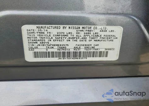 2014 Infiniti Q50 Base z USA, uszkodzony, nr VIN JN1BV7APXEM692575